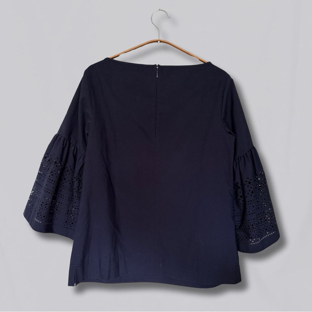 Lauren Ralph Lauren Navy Blouse with Eyelet Sleeves - Picture 2 of 4